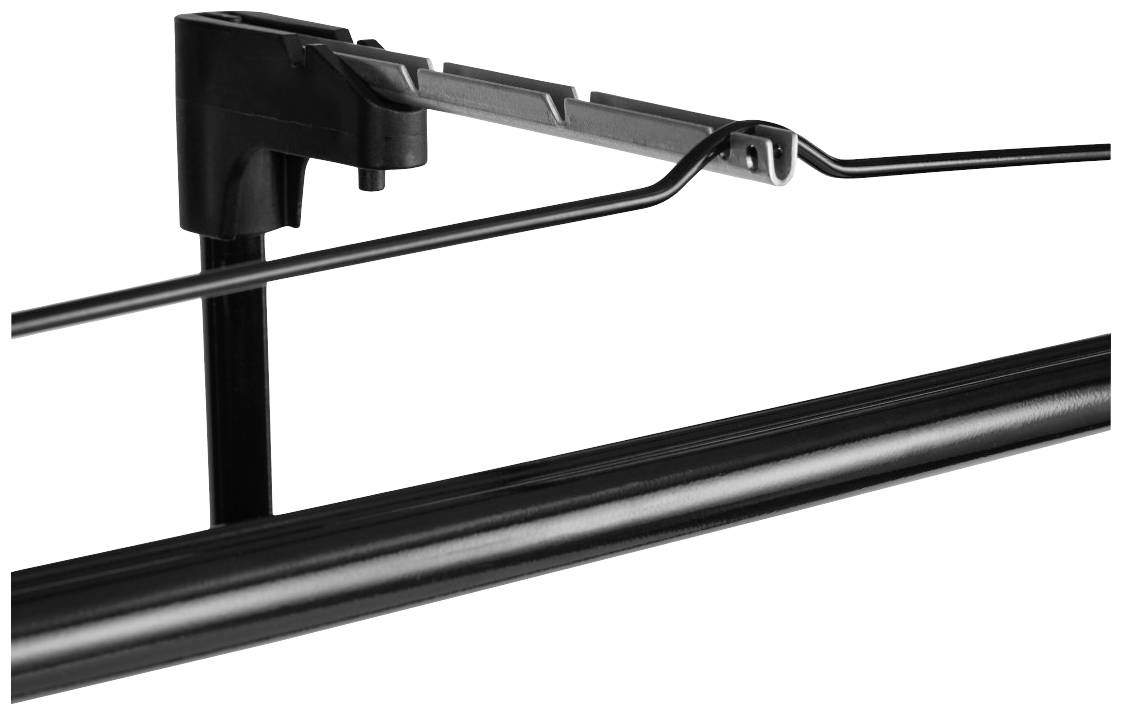 Ein schwarzes, modernes Fahrradpedal mit einem schlanken Design, montiert an einer Fahrradkurbel, teilweise im Profilansicht.