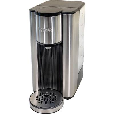 Silberne Kaffeemaschine mit schwarzem Tropfgitter, rechteckig, mit Markenlogo 'Unold' auf der Vorderseite.