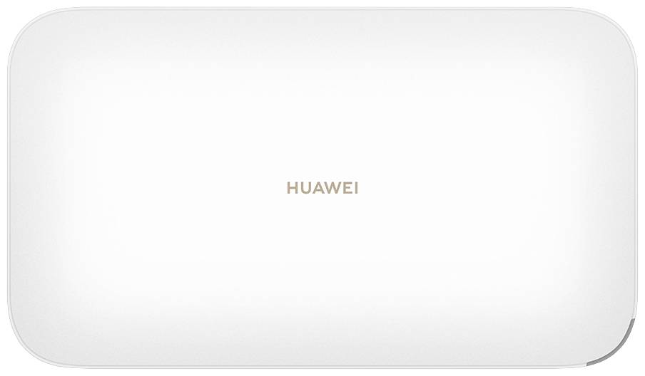 Ein weißes rechteckiges Gerät mit abgerundeten Ecken. In der Mitte steht das Wort 'HUAWEI'.
