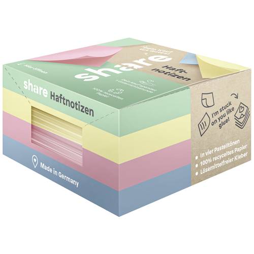Thumbnail - share Etikettenblock Haftnotiz 4-0017 75 mm x 75 mm Pastell-Gelb, Pastell-Rosa, Pastell-Blau, Pastell-Grün 4 St.