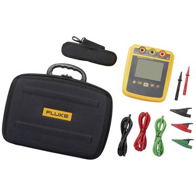 Ein Multimeter-Set mit Tragetasche, gelbem Messgerät, Krokodilklemmen, Messleitungen und Metallsonden für elektrische Messungen.