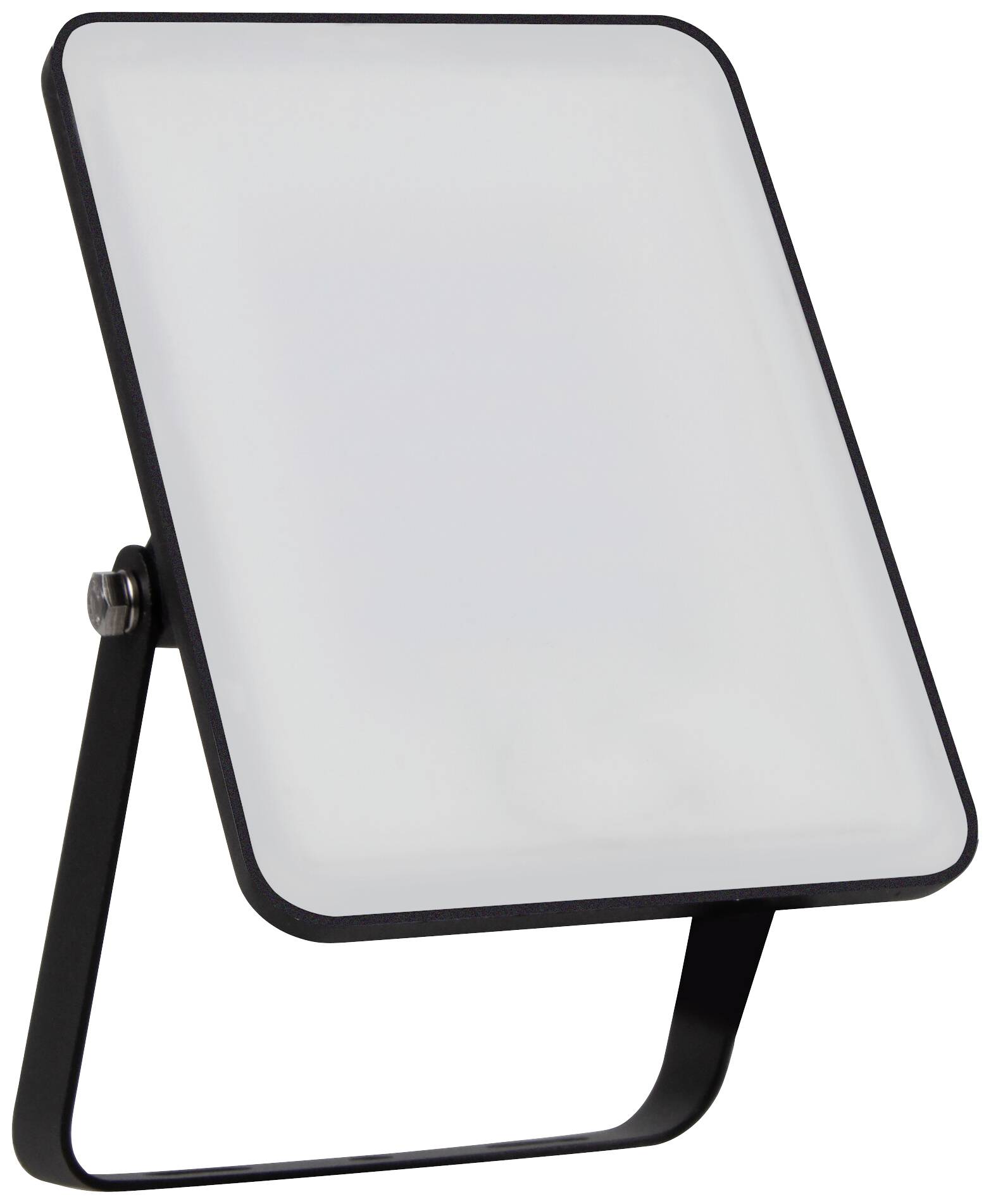 Ein rechteckiger LED-Scheinwerfer auf einem schwarzen Standfuß, ideal zum Ausleuchten von Räumen oder im Freien bei Nacht.