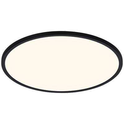 Eine runde, schwarze LED-Deckenleuchte mit weißem Licht. Ideal für moderne Innenräume, bietet eine gleichmäßige Ausleuchtung.