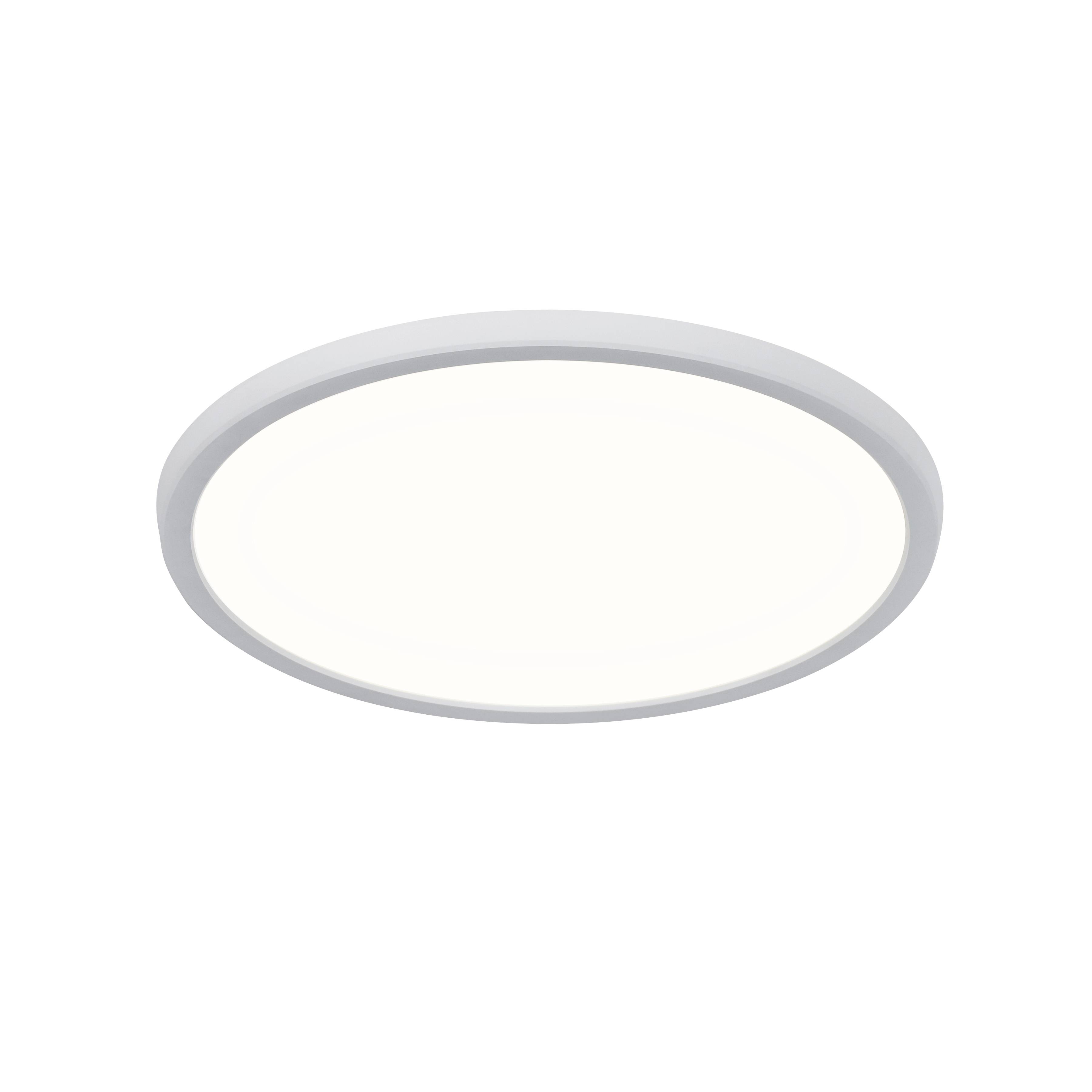 Rundes, weißes LED-Panel, bündig an der Decke montiert, leuchtet gleichmäßig und hell.