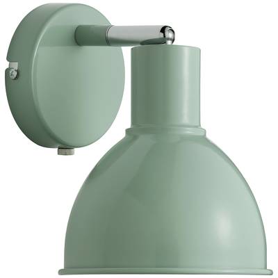 Eine grüne, halbkugelförmige Wandlampe mit rundem Sockel und verstellbarem Metallarm. Ideal für Beleuchtung in modernen Innenräumen.