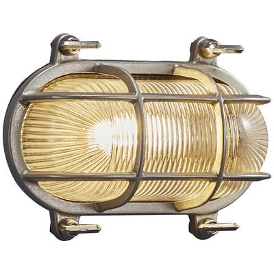 Metallene Schiffsleuchte mit geriffeltem Glas und Schutzgitter, für industrielle oder maritime Anwendung an Wänden oder Decken geeignet.