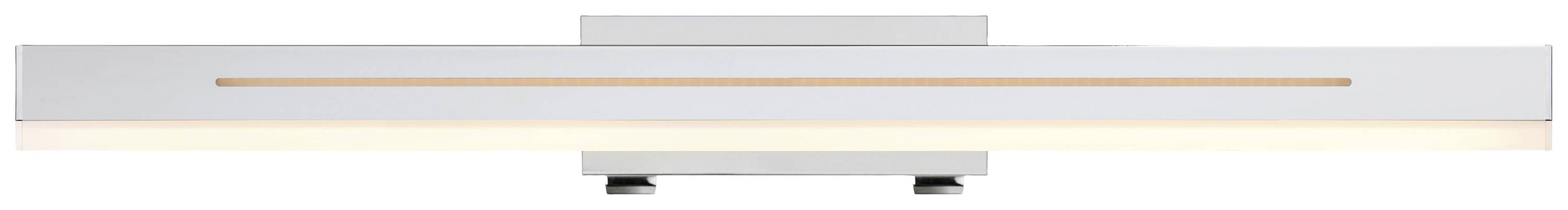Moderne Wandlampe mit rechteckigem Design aus Metall in Silber. Ein schmaler Lichtstreifen sorgt für gleichmäßige, diffuse Beleuchtung.