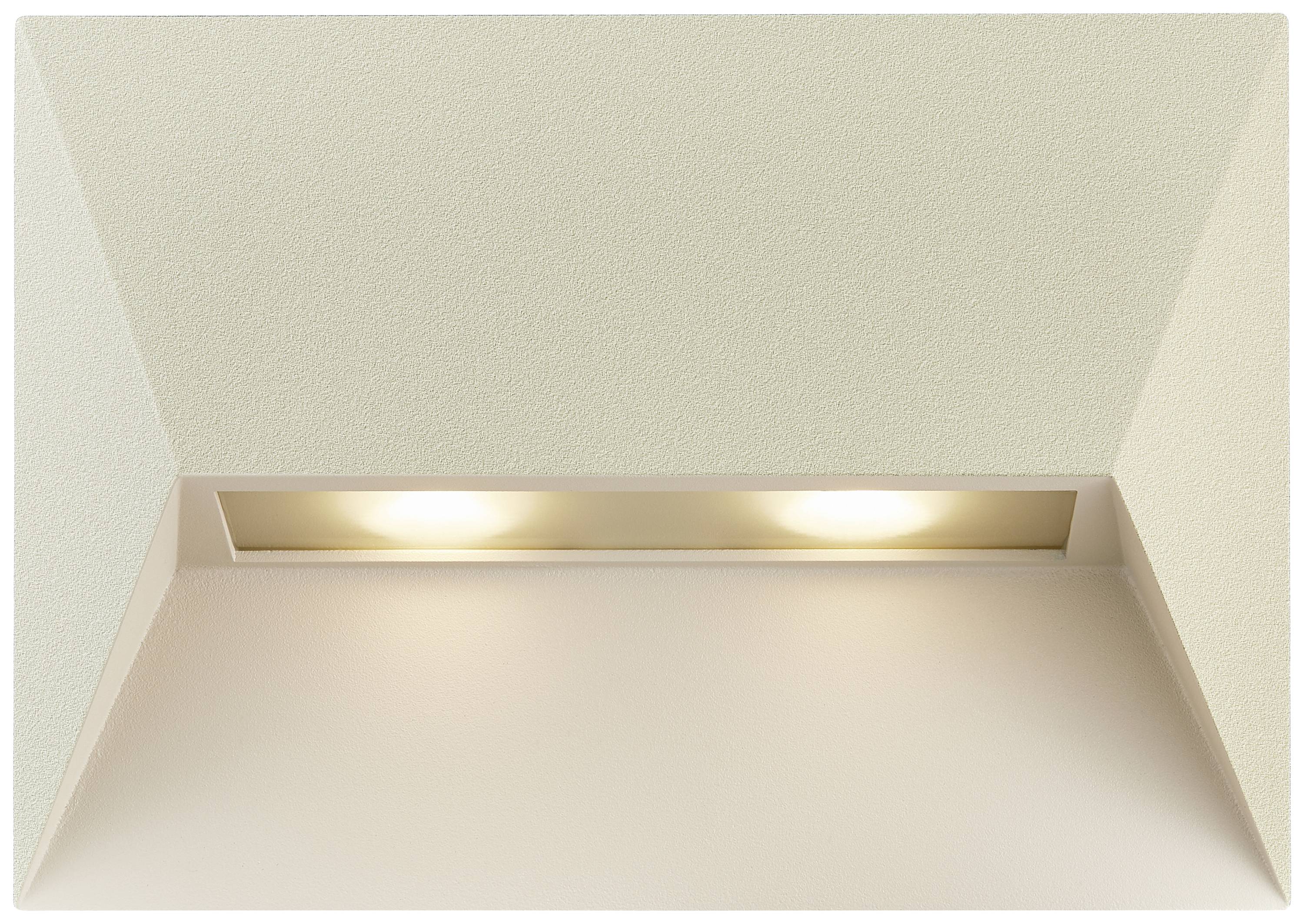 Einbaustrahler in abgehängter Decke, mit zwei runden LED-Leuchten, die warmweißes Licht abstrahlen.