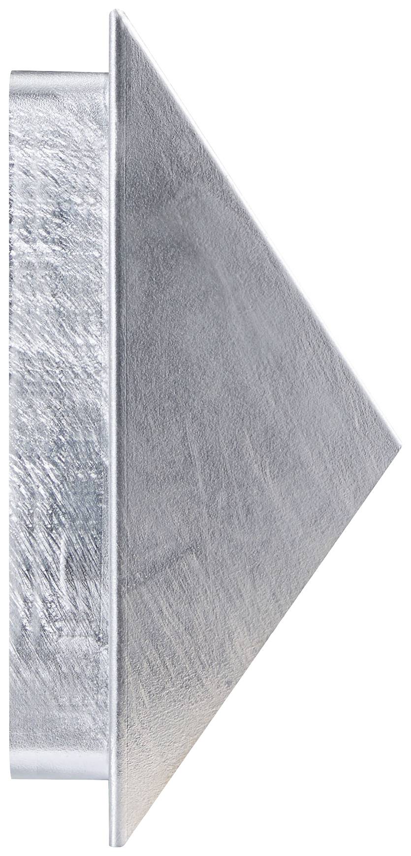 Ein dreieckiges Metallprofil in Seitenansicht zeigt eine glatte, glänzende Oberfläche und klare Kanten.