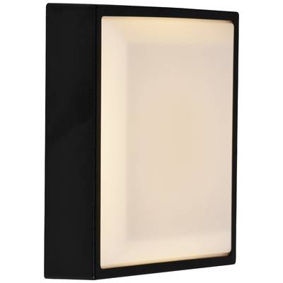 Schwarze, quadratische Wandleuchte mit diffuser Lichtabdeckung, die weiches, gleichmäßiges Licht abstrahlt.