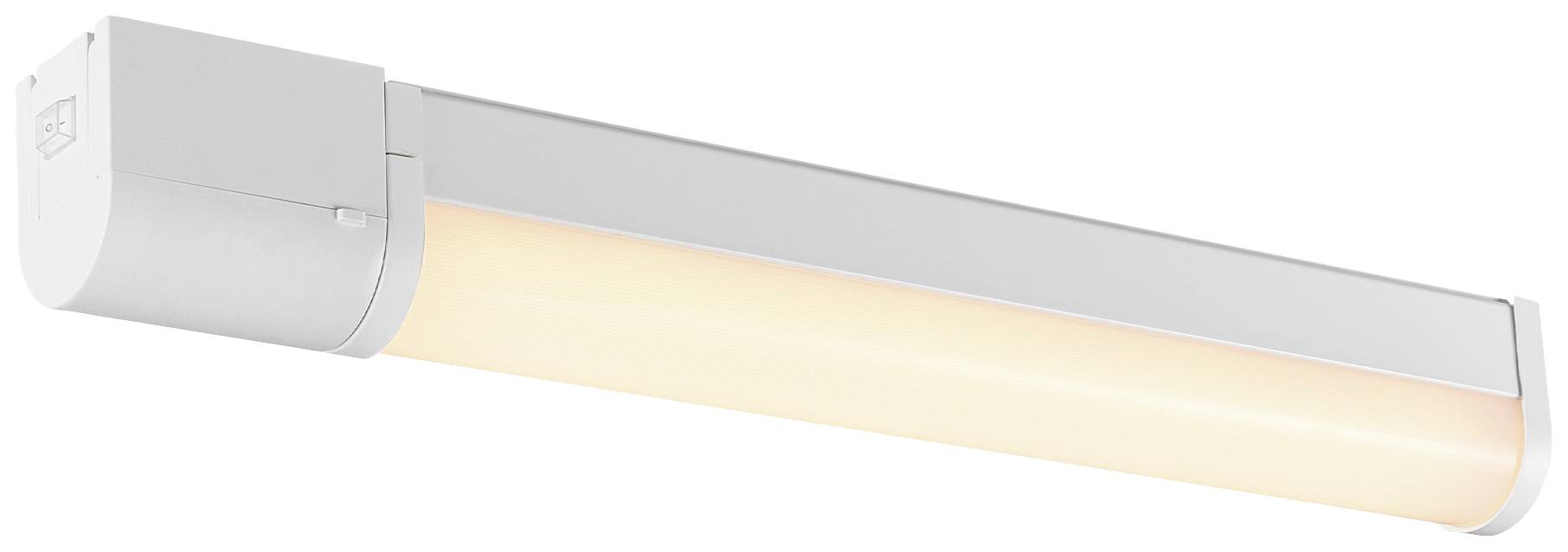 Weiße LED-Leuchte mit rechteckigem Gehäuse und diffuser Abdeckung, gleichmäßige Lichtverteilung, geeignet für Deckenmontage.