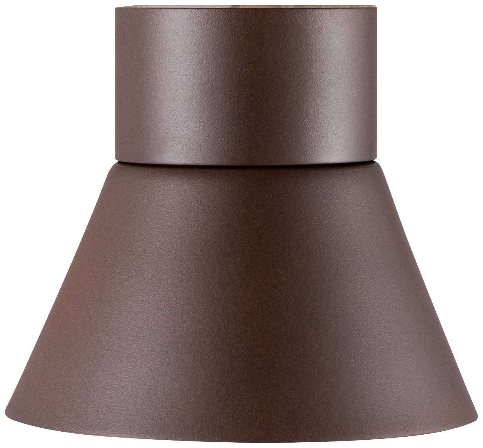 Braune, kegelförmige Lampe aus Metall mit schlichter, moderner Ästhetik, geeignet für zeitgenössisches Interieur.