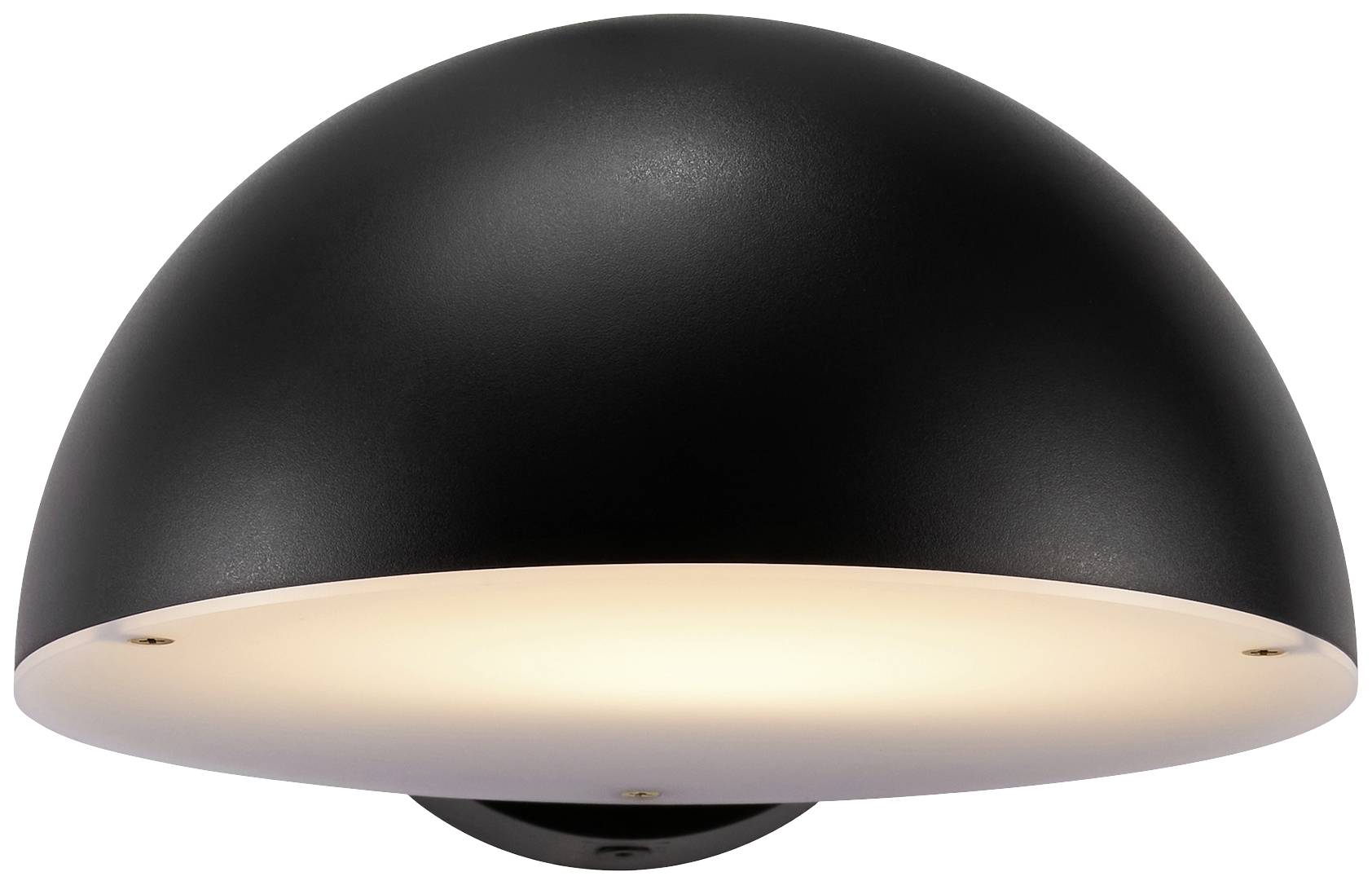 Hemisphärische schwarze Wandlampe mit weißem Licht, ideal für moderne Inneneinrichtung.