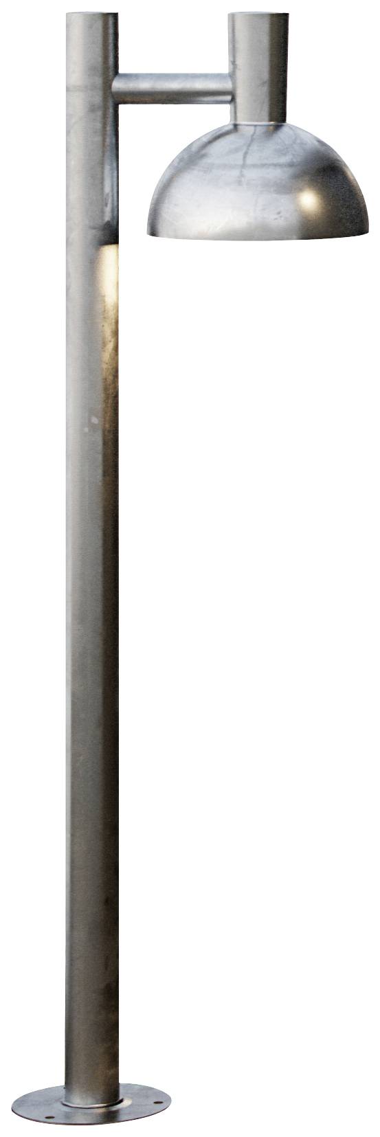 Stehlampe aus Metall mit rundem Lampenschirm, modernem Design und schlichtem Standfuß.
