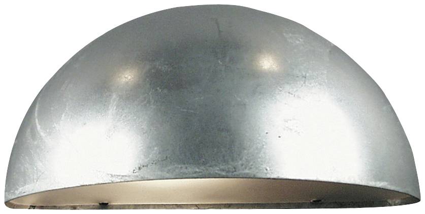 Silberne, halbrunde Deckenleuchte aus Metall, glatt und glänzend, ohne sichtbare Verzierungen oder Muster.