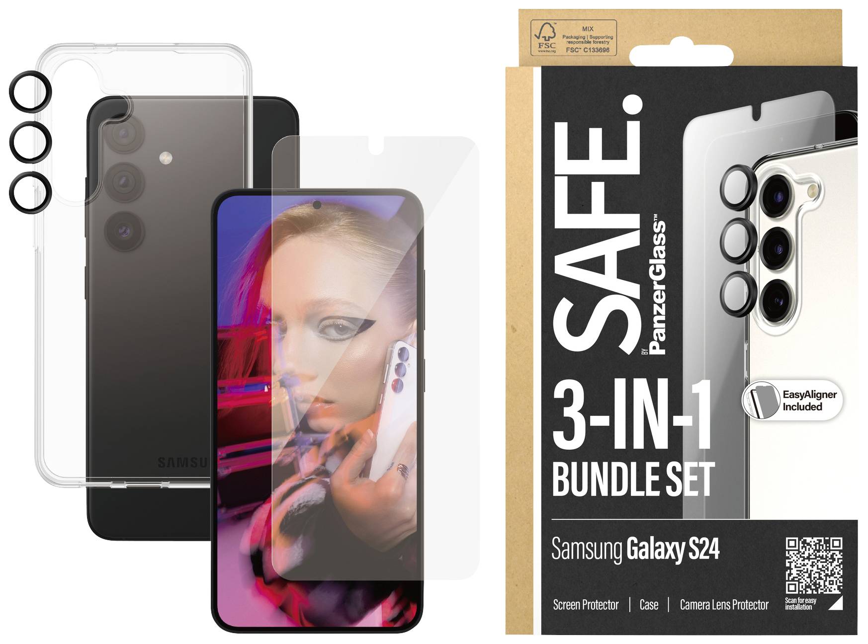 PANZERGLASS 3-in-1 Bundle \"Glass + Case + Lens\" Hülle + Schutzglas Set Samsung Galaxy S24