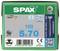 Verpackung einer Spax-Schraube: Größe 5x70, 100 Stück, A2-Edelstahl, Torx T20, geeignet für Außenanwendungen, rostfrei.