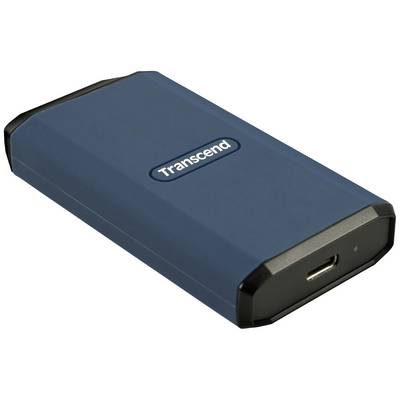 Externe blaue Festplatte von Transcend mit USB-Anschluss, geeignet für Datensicherung und Speichererweiterung.