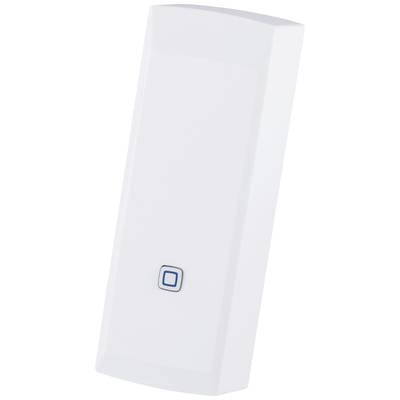 Weißes, rechteckiges WLAN-Gerät mit einem kleinen quadratischen Knopf in der Mitte.