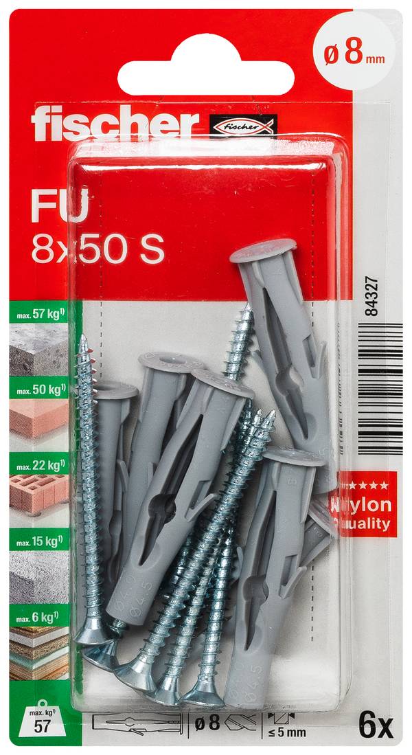 Fischer 084327 FU 8 x 50 S K NV Universaldübel 50 mm 1 Set