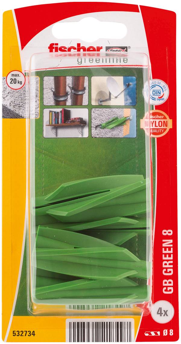 Fischer 532734 GB Green 8 K NV Gasbetondübel 50 mm 8 mm 1 Set