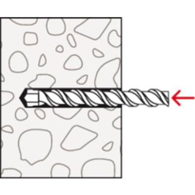 Bohrer dringt horizontal in gepunktete Oberfläche ein, symbolisiert Bohrprozess. Roter Pfeil zeigt Bohrbewegung nach rechts an.