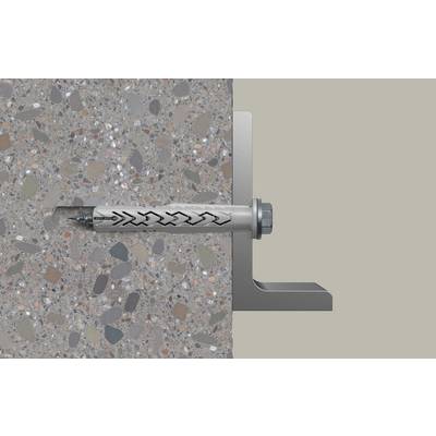 Betonverankerungsbolt mit in einer Betonwandquerschnitt eingebettetem Metallhalter.
