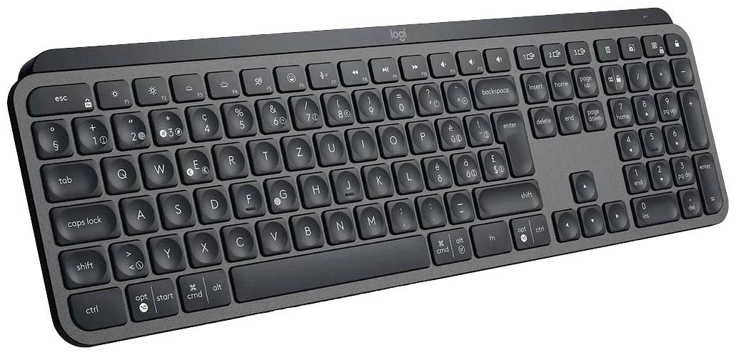 Kabellose schwarze Tastatur mit QWERTZ-Layout und Funktionstasten.