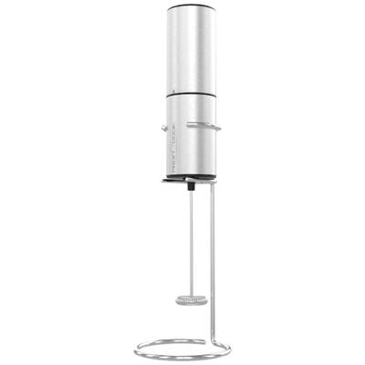 Ein Standmixer in modernem, silbernem Design mit zylindrischem Behälter und runder Basis. Ideal für Küchenanwendungen.