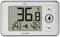 Digitales Thermometer zeigt 36,8°C an. Min. 24,3°C, Max. 42,4°C. Zwei Pfeiltasten und Alarmknopf sichtbar.