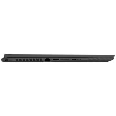Seitenansicht eines Laptops mit verschiedenen Anschlüssen, einschließlich Ethernet, HDMI und USB, die klare Nutzungsmöglichkeiten bieten.