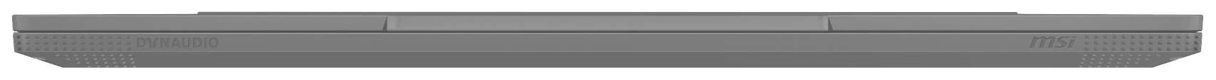 Ein grauer Laptop von der Seite, geschlossen, zeigt die Kante und Lüftungsöffnungen.