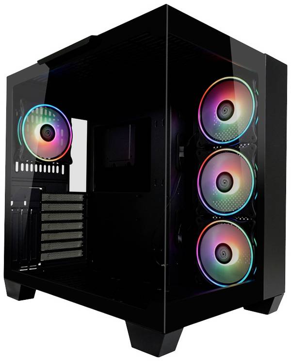 LC Power 809-B-ON Dark Storm_X Midi-Tower Gaming-Gehäuse  Schwarz Seitenfenster, 4 Vorinstallierte LED Lüfter
