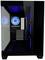 Ein schwarzes Computergehäuse mit durchsichtiger Seitenwand zeigt innen leuchtende blaue Lüfter.