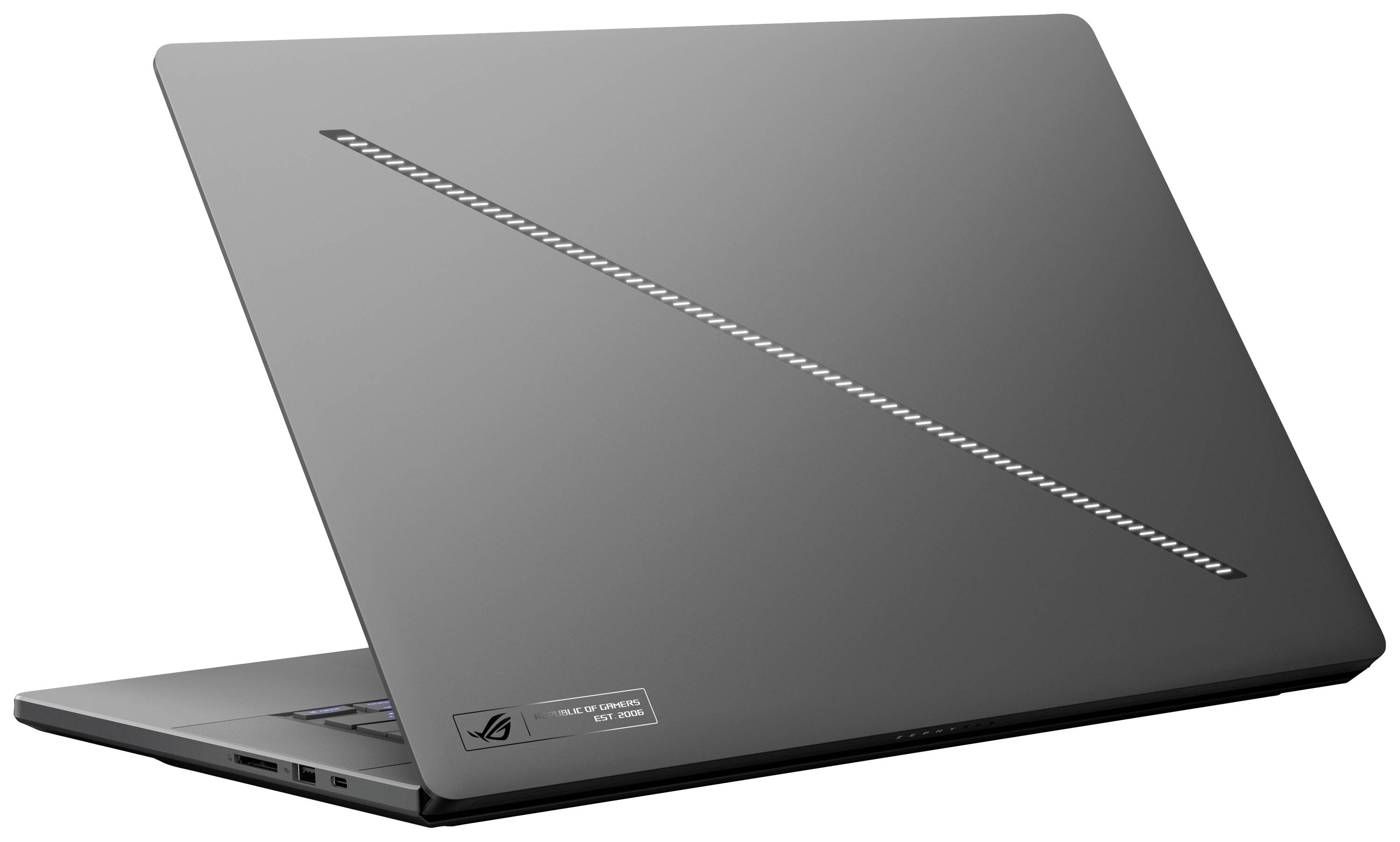 Das Bild zeigt einen modernen Laptop in geschlossenem Zustand mit schlankem Design und mattgrauem Finish.