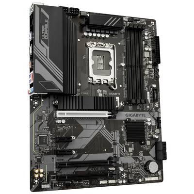 Mainboard von Gigabyte, Modell Z790 D DDR4, mit Sockel für Intel-CPU, mehreren RAM-Steckplätzen und PCIe-Erweiterungssteckplätzen.