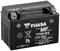 Schwarze Motorrad-Batterie mit der Aufschrift 'YUASA MF YTX9-BS', 12V, 8.4Ah; geeignet für diverse Motorräder.