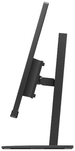 Seitenansicht eines Flachbildmonitors mit verstellbarem Ständer, der nach links geneigt werden kann.