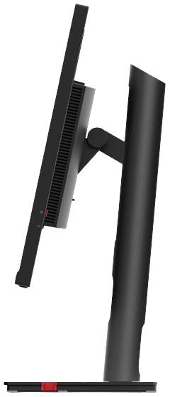 'Seitenansicht eines schwarzen Computermonitors auf einem verstellbaren Standfuß'