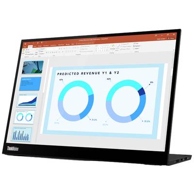 Ein Bildschirm zeigt eine PowerPoint-Präsentation mit einem Diagramm. Das Diagramm vergleicht die prognostizierten Einnahmen von Jahr 1 und Jahr 2.