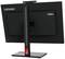 Ein schwarzer Lenovo ThinkVision-Monitor von hinten, mit markantem Ständer und Kamera oben. Markenname sichtbar.
