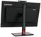 Die Rückseite eines Lenovo ThinkVision Monitors, schwarz mit einem eleganten Standfuß. Markenlogo oben links sichtbar.
