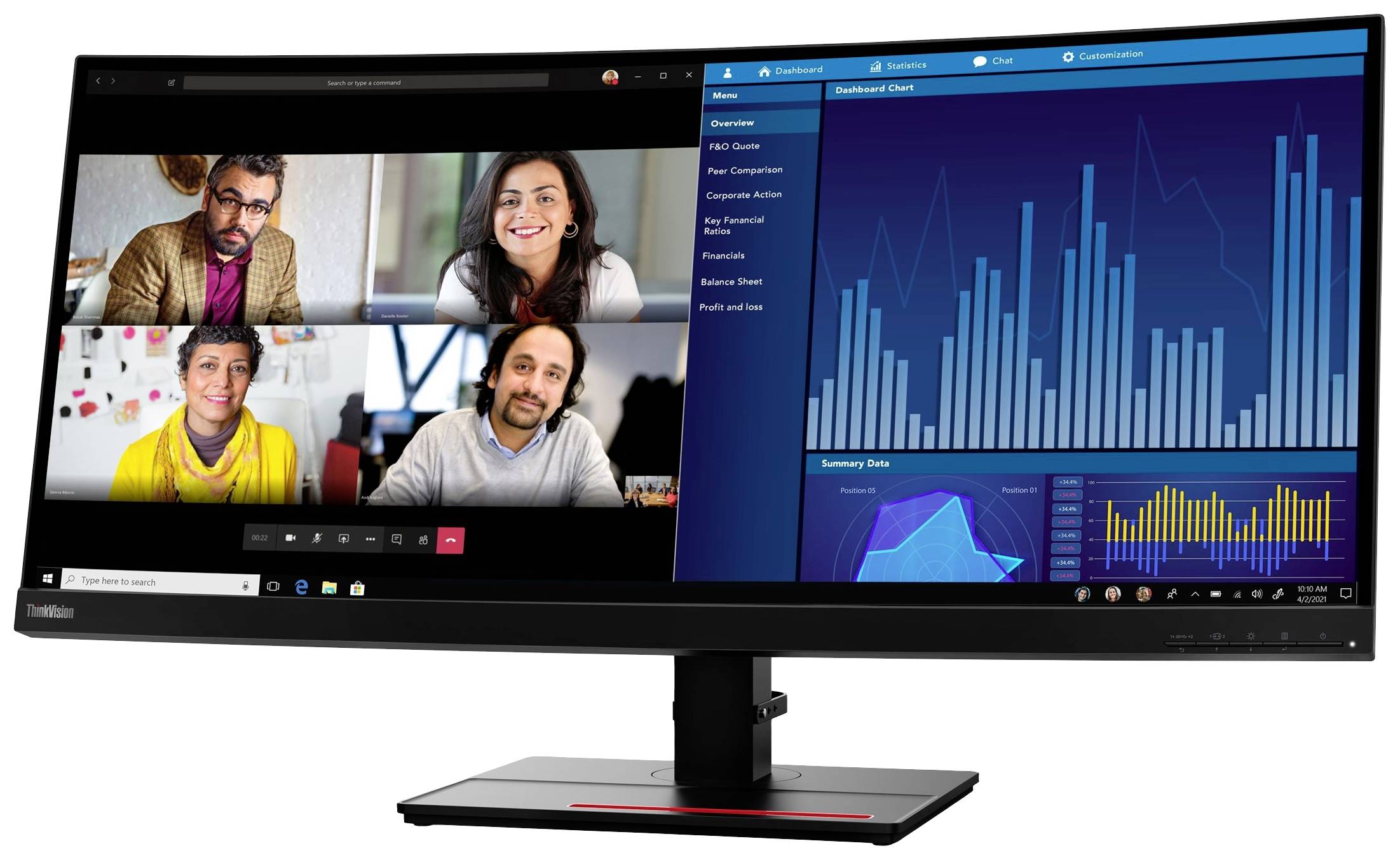 Monitor Lenovo ThinkVision P34w-20 86,7 cm 3440x1440 Wide Quad HD LED Curvo Nero