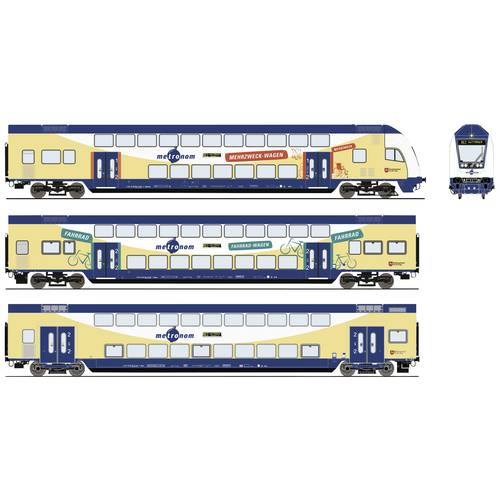 Thumbnail - Roco 6220105 H0 3er-Set Doppelstockwagen der metronom 3er Set: 2. Klasse DBpza, 2. Klasse DBdpza, Steuerwagen 1./2. Klas...