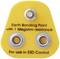 Gelbes Erdungsgerät mit der Aufschrift 'Earth Bonding Point with 1 Megohm resistance' und 'For use in ESD Control'.