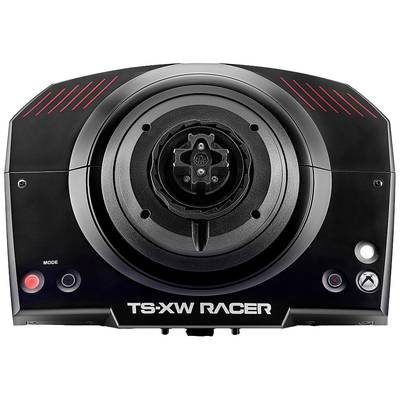 'TS-XW Racer' - Ansicht eines schwarzen Lenkradbasisgeräts für Sim-Rennen mit Knöpfen und Anzeigelichtern auf der Vorderseite.