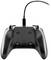 Schwarzer Gaming-Controller mit Kabel, Rückansicht zeigt zwei Tasten und strukturierte Griffe.