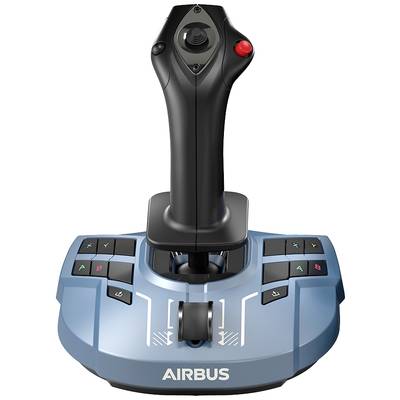 Ein Joystick mit mehreren Tasten und einem Hebel, Markenname 'Airbus' zu sehen. Entworfen für Flugsteuerungssimulationen.