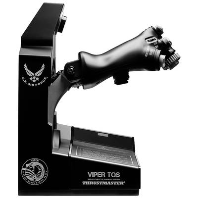 Joystick mit dem Logo der US Air Force und der Aufschrift 'Viper TQS Thrustmaster', entworfen für Flugsimulatoren.