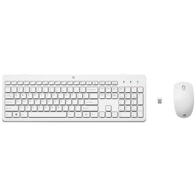 Kabelloses Set aus weißer Tastatur mit deutschem Layout und weißer Maus. Enthält einen USB-Empfänger für drahtlose Verbindung.